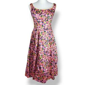 Chloe Kristyn Ditsy Floral Midi Dress Women 2‎ Fit & Flare Pink Neon Cottagecore